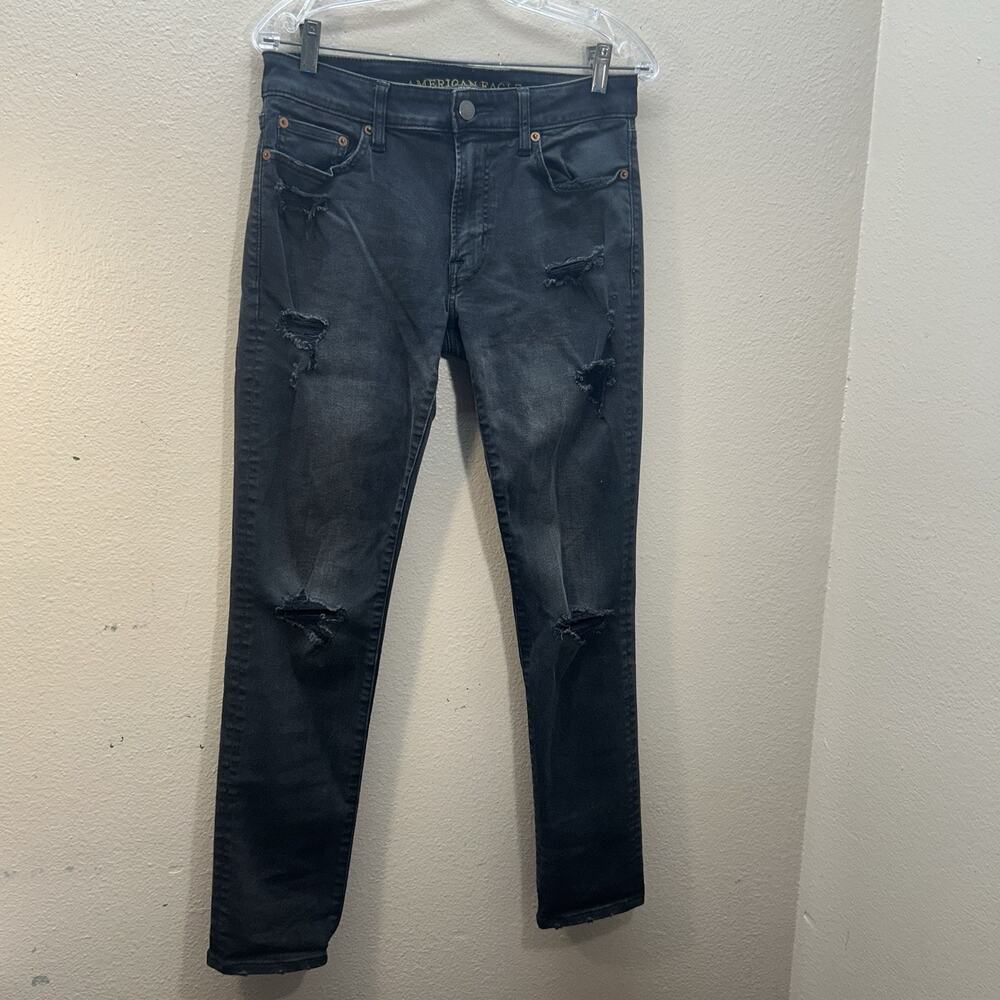 American Eagle Next Level Flex‎ Slim Black Distressed Ripped Jeans Mens Sz 30x30